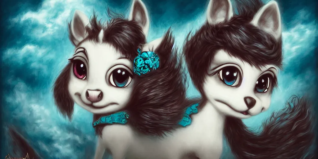 Image similar to 3 d littlest pet shop horse, gothic antique theme, realistic fur, teal, shadow, clouds, dullahan, celtic, intricate accessories, master painter and art style of noel coypel, art of emile eisman - semenowsky, art of edouard bisson
