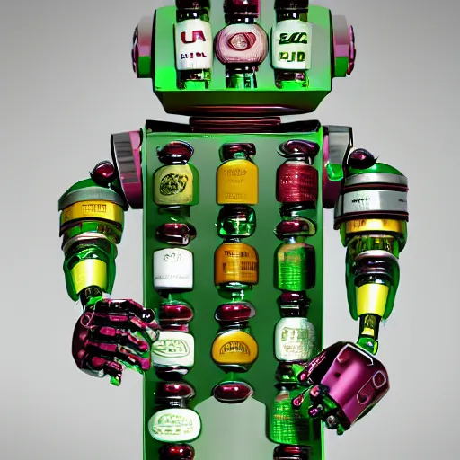 Prompt: robot made of wine bottles. High resolution. Artstation.