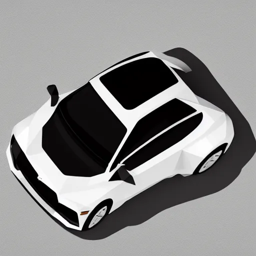 Prompt: a low poly game object of a single sport car on the white background, in the center