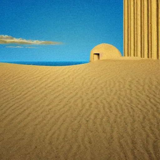 Prompt: sand, in the style of Giorgio de Chirico