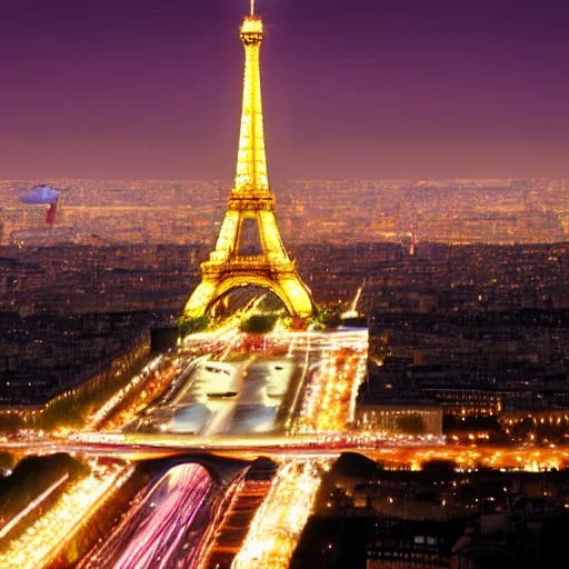 Image similar to award winning photo of paris at night, realistic photo