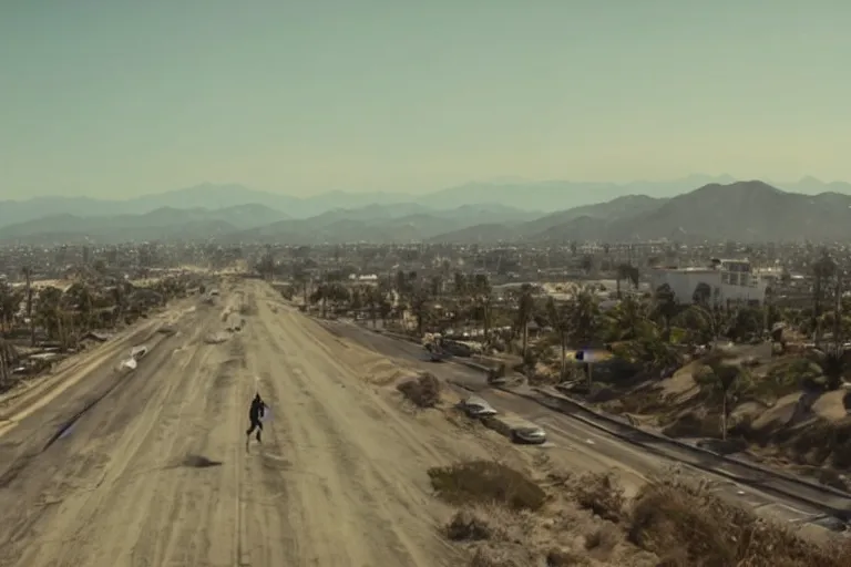 Image similar to cinematography of alien invasion in Santa Monica By Emmanuel Lubezki