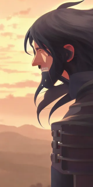 Image similar to A full body portrait of a male Knight of the Wind, long black hair, makoto shinkai, james gilleard, concept art, very detailed, tone mapping, matte painting