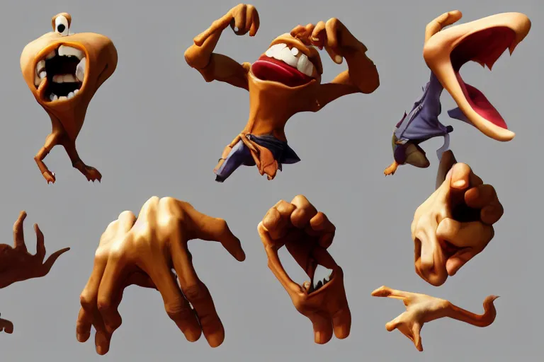 a cartoony hand poses, in the style of Rayman origins,, Stable Diffusion