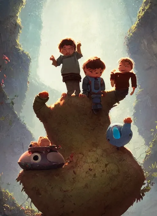 Image similar to a cute mother fostering her two sons in an adventure movie by nuri iyem, james gurney, james jean, greg rutkowski, anato finnstark. pixar. hyper detailed, 5 0 mm, award winning photography