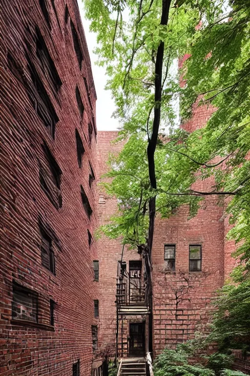 Image similar to (((((a ramshackle Manhattan brick brownstone deep in the forest))))) by Xu Zheng!!!!!!!!!!!!!!!!!!!!!!!!!!!