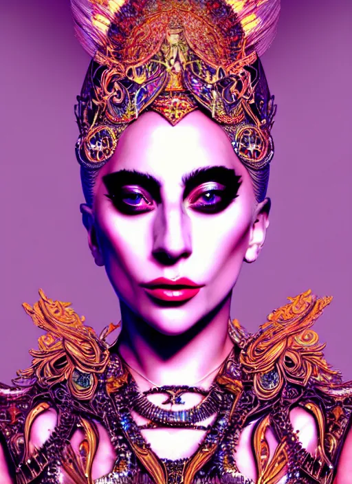 Image similar to portrait of Lady Gaga, Maximalism, orientalism, diffuse lighting, fantasy, intricate, elegant, highly detailed, lifelike, photorealistic, digital painting, artstation, illustration, concept art, smooth, sharp focus