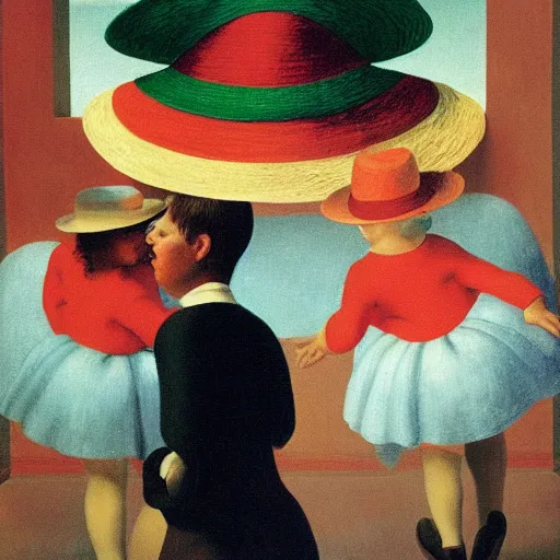 Prompt: a Mexican Hat Dance by Raphael, Hopper, and Rene Magritte. detailed, romantic, enchanting, trending on artstation.