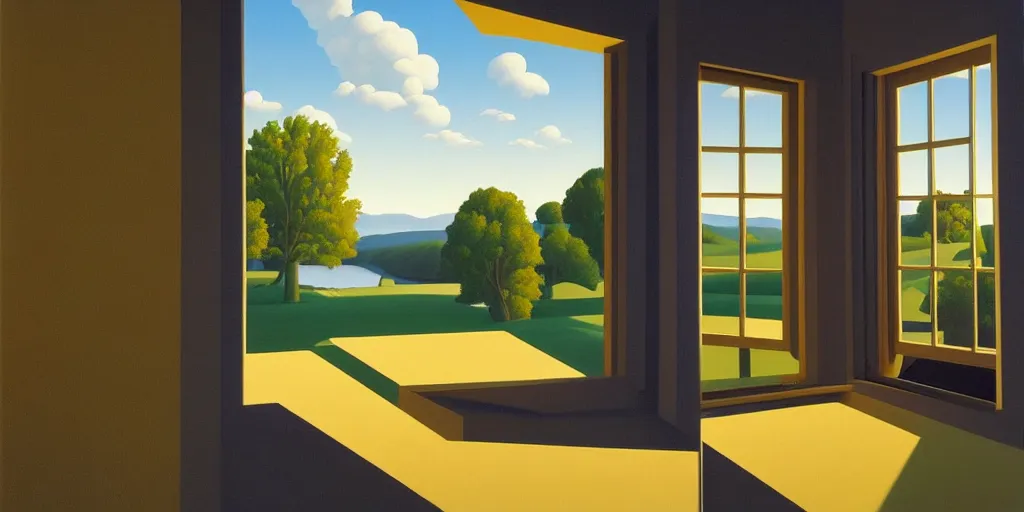 Prompt: the window, blue sky, summer evening, kenton nelson