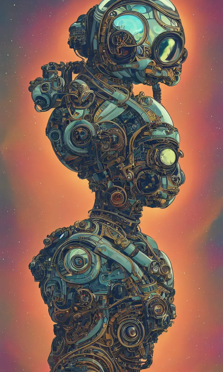 Image similar to high quality high detail biomechanical portrait of a spaceman diesel punk in an alien world, tristan eaton, victo ngai, artgerm, rhads, ross draws, hyperrealism, intricate detailed, alphonse mucha, 8 k, sci - fi, pastel colors, artstation,