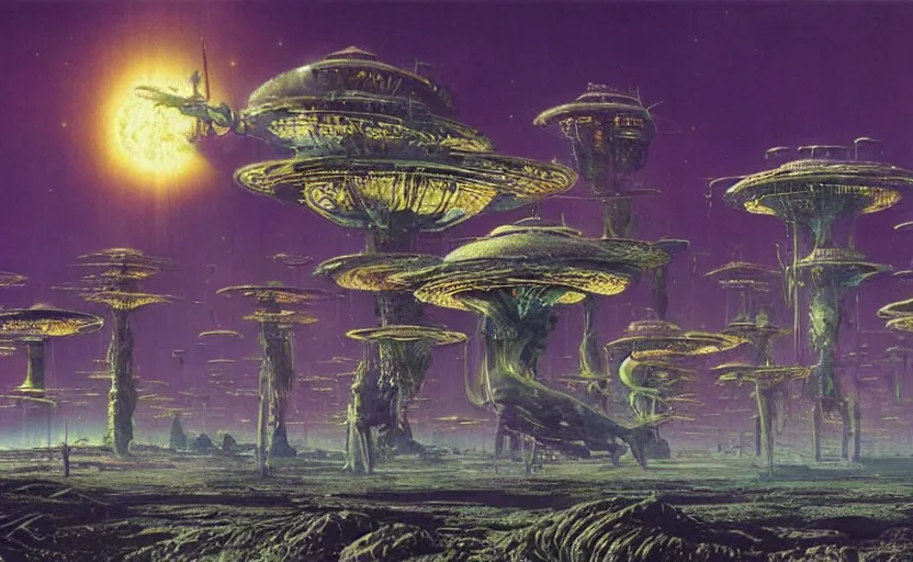 Prompt: finely detailed photorealistic alien empire by bruce pennington