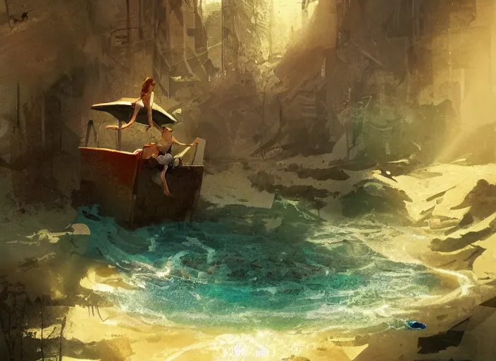 Prompt: poster for an animation film called the drowning at noon, 8 k, hd, art by craig mullins