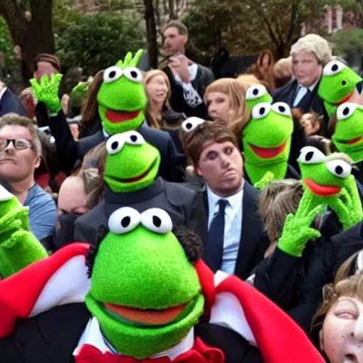 Prompt: a muppet funeral with muppets in attendance