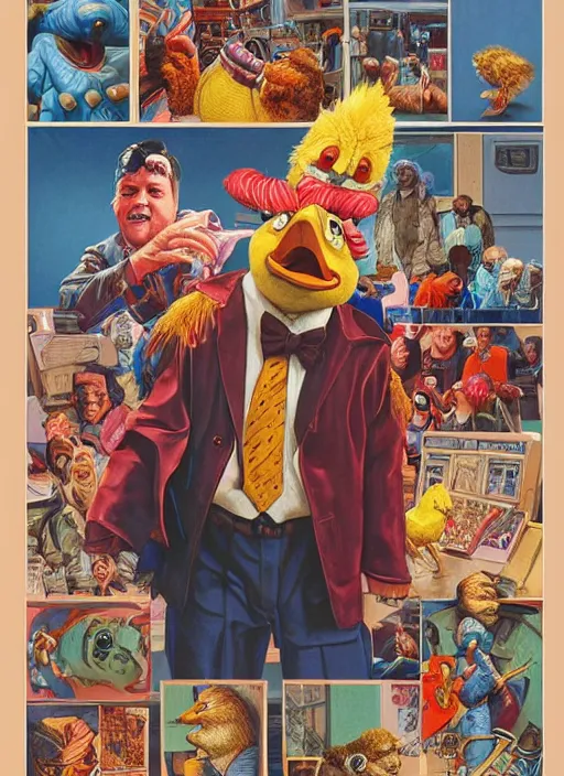 Image similar to portrait of Howard The Duck (1986) in Society (1989), highly detailed, centered, solid color background, digital painting, artstation, concept art, smooth, sharp focus, illustration, artgerm, donato giancola, Joseph Christian Leyendecker, Les Edwards, Ed Repka, WLOP, Artgerm