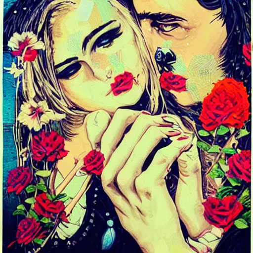 Prompt: a tarot card of romance by Sandra Chevrier