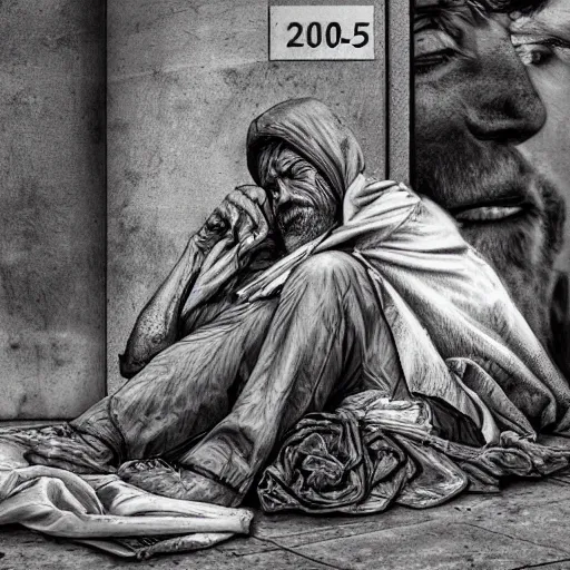 Prompt: photorealistic detailed picture, extreme, uhdr, life as homeless, a best seller 2 0 5 0 book, from poor to still poor., fine details, highly detailed, intricate, fine proportionate, smooth sharp focus