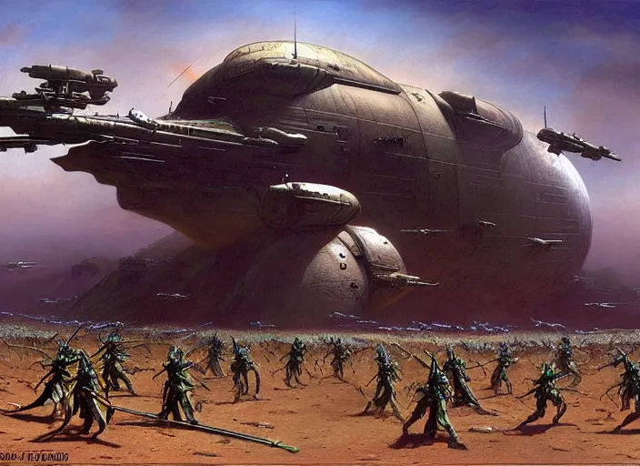 Image similar to battle, matte painting, peter elson