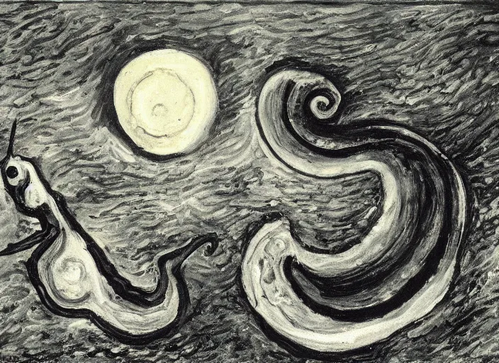 Image similar to a snail on the beach under the moon, by chaim soutine, by mc escher,