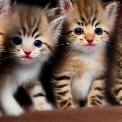 Image similar to macro shot photograph of dozens of extremely tiny realistic looking kittens, 4 k, highly detailed