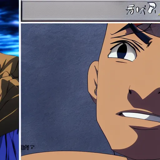 Image similar to Tupac Shakur, screenshot from a 2012s anime