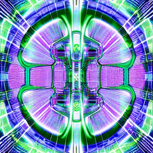 Image similar to a cibernetic artwork of a futuristic sound design superstar, centered image, with frames made of detailed fractals