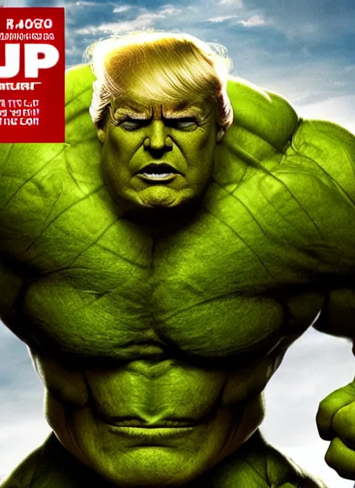Image similar to donald trump as the hulk, green, superhero movie poster still, 4 k