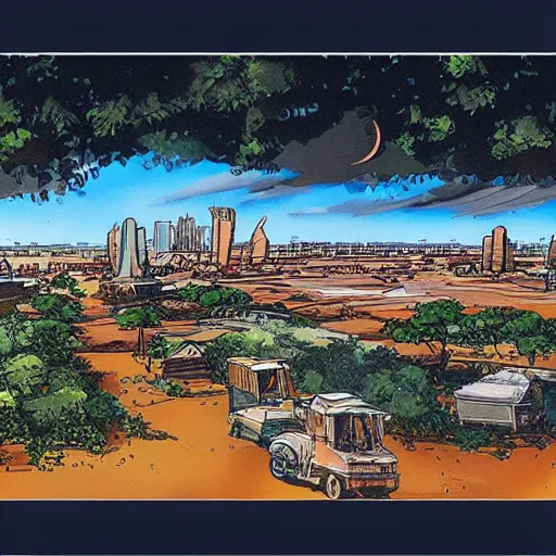 Image similar to The City of Darwin, Northern Territory, landscape concept art painting by Frank Miller