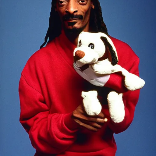 Prompt: Snoop Dogg holding a beanie baby for a 1990s sitcom tv show, Studio Photograph, portrait, C 12.0