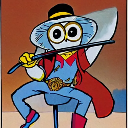 Prompt: a cartoon owl dressed as the lone ranger from the children's 1980s cartoon show