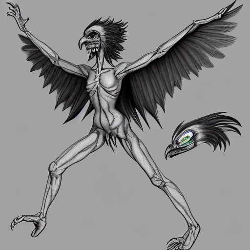 Image similar to harpy anatomy reference sheet,