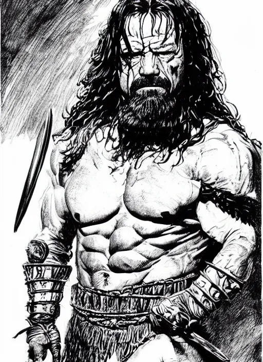 Prompt: portrait of walter white as conan the barbarian by frank frazetta and tim bradstreet, inktober, ink drawing, black and white, coloring pages, manga, highly detailed