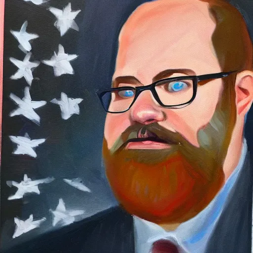 Prompt: United States President Matt Christman, oil on canvas