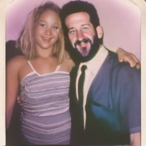 Prompt: found polaroid of my parents who look exactly like Jennifer Lawrence and Dustin Diamond