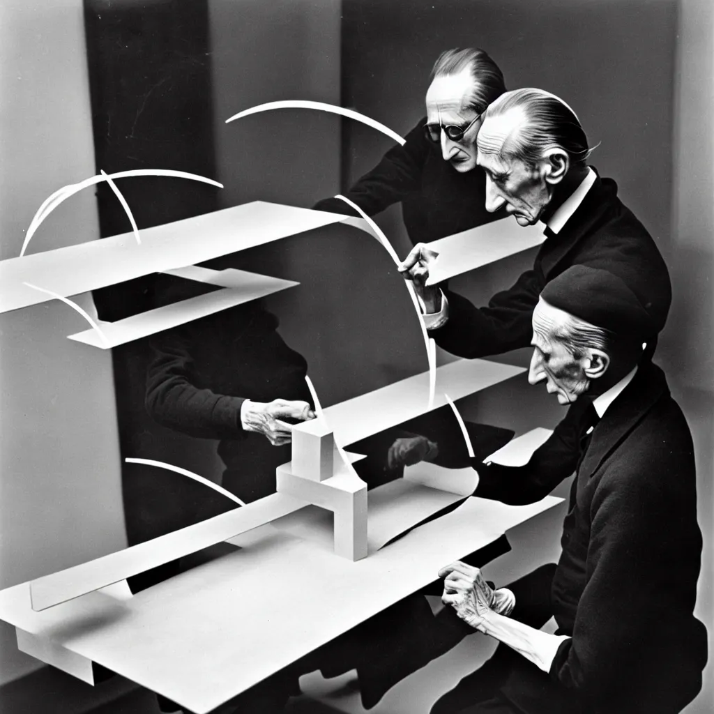 Image similar to a long exposure shot of Marcel Duchamp working on a readymade object, archival pigment print