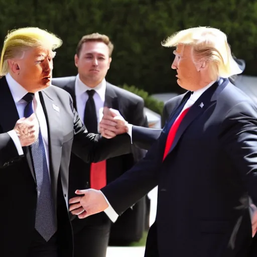 Image similar to Elon musk, Donald trump, holding hands