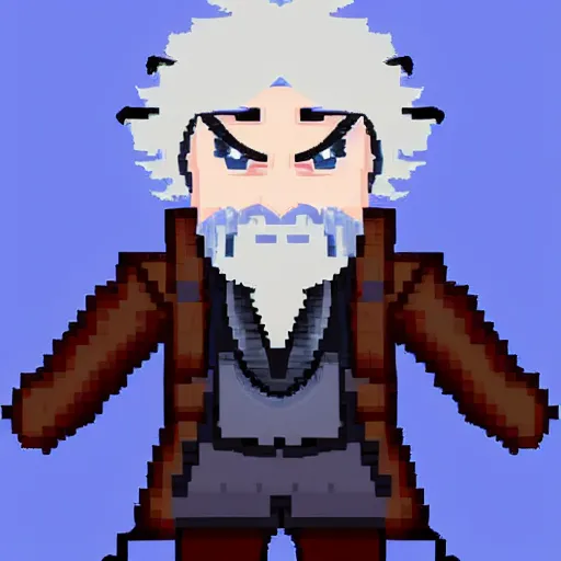 Image similar to Mark Twain Pixel Art JRPG Official Character Portrait, wearing Knight Armor and wearing a cybernetic monocle