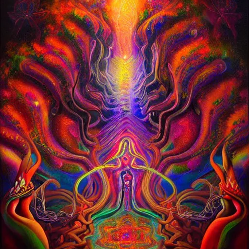 Image similar to ayahuasca dmt lsd mushrooms astral journey in oil painting, trending on artstation, award winning, emotional, highly detailed dark surrealist art