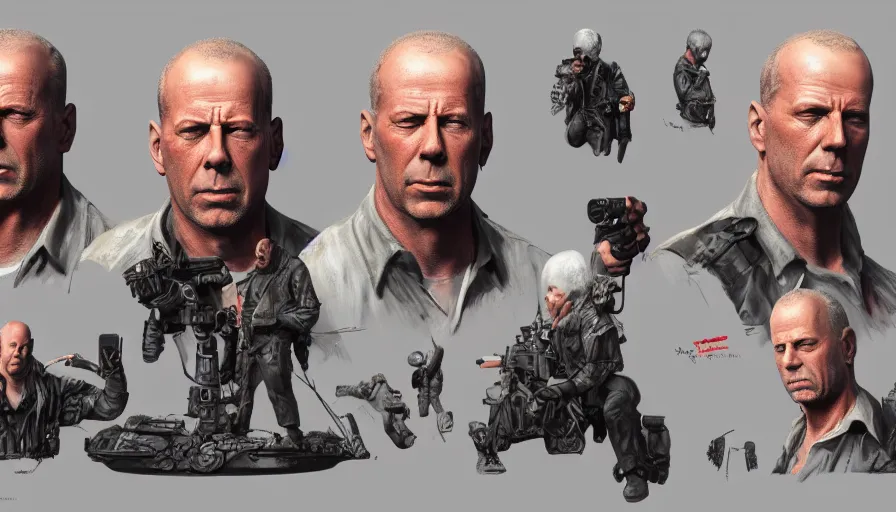 Image similar to bruce willis hand painted figurine set, hyperdetailed, artstation, cgsociety, 8 k