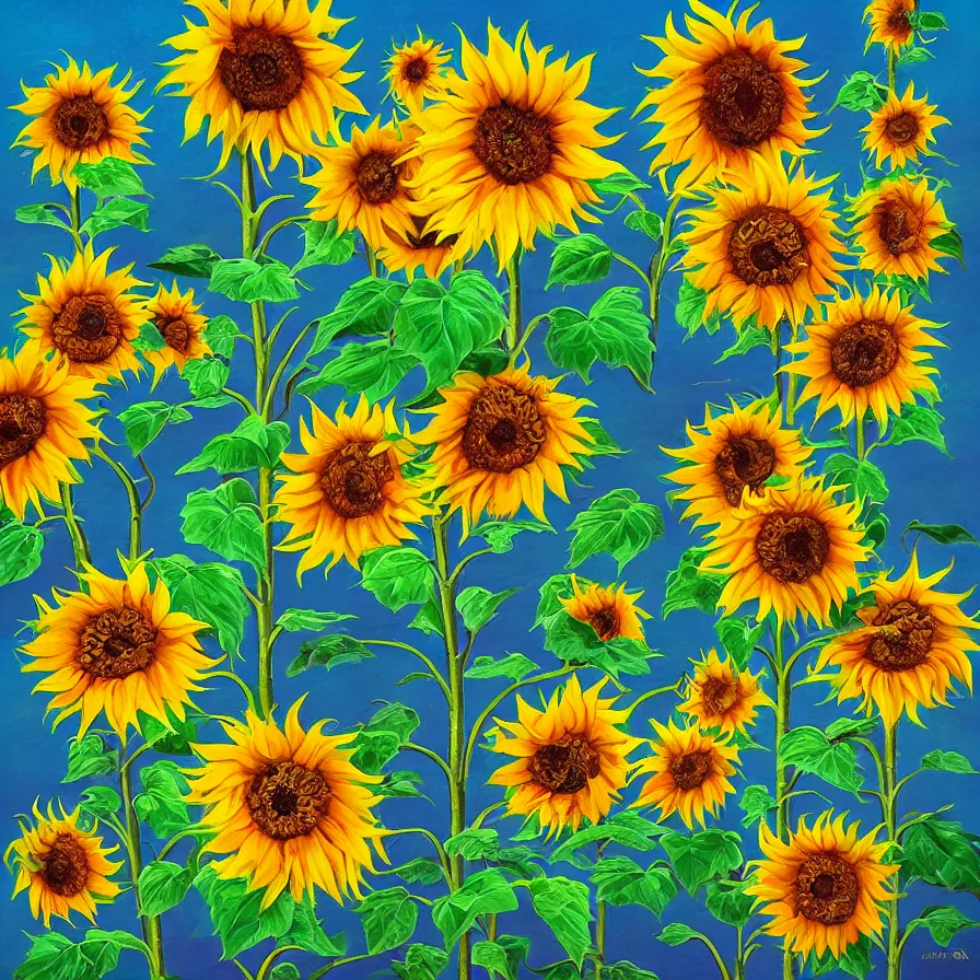 Image similar to Surrealist zombie-sunflowers roaming the world looking for sun rays.