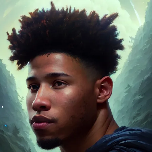 Image similar to highly detailed portrait of saquon barkley, unreal engine, fantasy art by greg rutkowski, loish, rhads, ferdinand knab, makoto shinkai and lois van baarle, ilya kuvshinov, rossdraws, tom bagshaw, global illumination, radiant light, detailed and intricate environment h 6 0 4