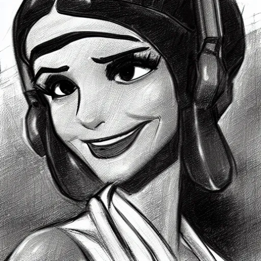 Image similar to milt kahl pencil sketch of victoria justice as princess leia