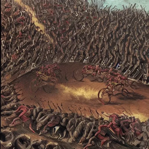 Image similar to erzberg rodeo race in a 7 circles of hell by dante, epic art, super detailed