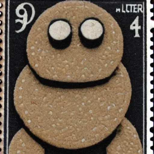 Image similar to cookie monster in the style of a 1 9 2 0 s vintage mailing stamp