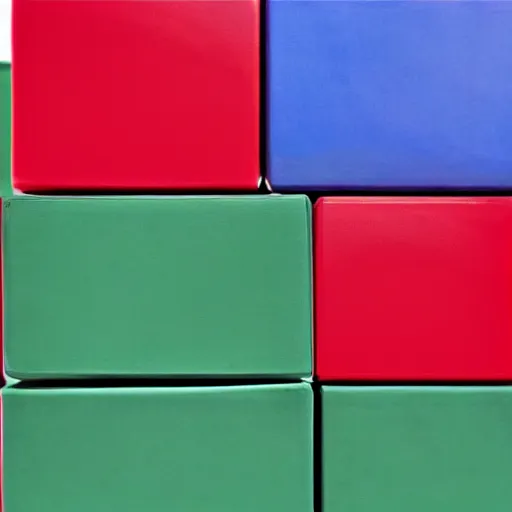 Image similar to a blue cube on top of a red cube on top of a green cube
