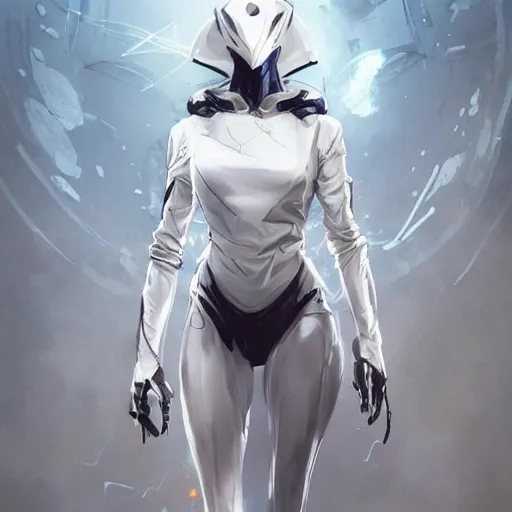 Image similar to full body portrait of a character in sleek clothes, in a futuristic flowing white tailcoat, wearing a white insectoid mask with many lenses for eyes, many eyes, dramatic lighting, illustration by Greg rutkowski, yoji shinkawa, 4k, digital art, concept art, trending on artstation