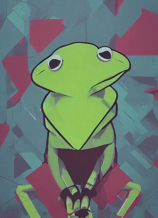 Prompt: symmetry!! portrait of kermit by sachin teng, organic, cables, matte painting, geometric shapes, hard edges! graffiti, street art