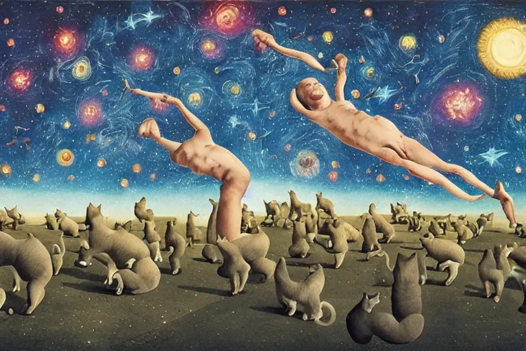 Prompt: night starry sky full of cats, by storm thorgerson