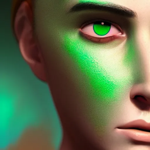 Prompt: headshot portrait, beautiful face of a girl, green eays, multicolored hair, a tear on his cheek, ultra realistic, hyperrealism, perfect faces, fine details, by brom, by gerald, 4 k, octane render, unreal engine