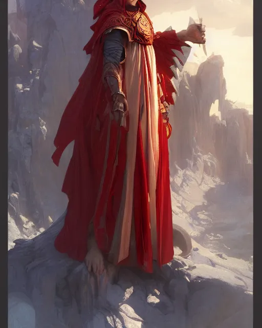 Image similar to A Full View of a Red Wizard wearing a robe and ornate armor. Mage. Magus. Jack of all trades. masterpiece 4k digital illustration by Ruan Jia and Mandy Jurgens and Artgerm and greg rutkowski and Alexander Tsaruk and WLOP and william-adolphe bouguereau, award winning, Artstation, art nouveau aesthetic, Alphonse Mucha background, intricate details, realistic, panoramic view, Hyperdetailed, 8k resolution, intricate art nouveau