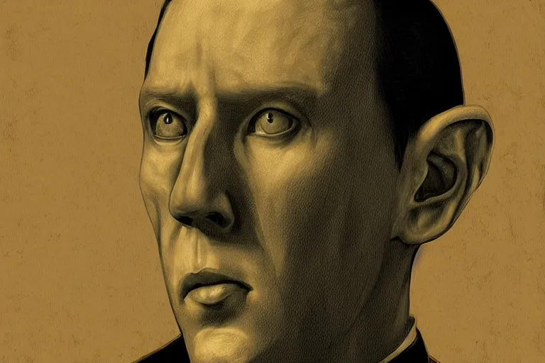 Prompt: “ a extremely detailed stunning portraits of hp lovecraft in library by allen william on artstation ”